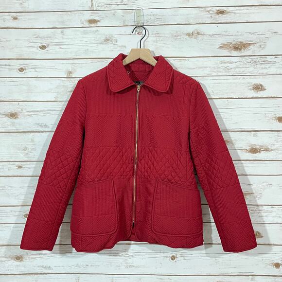 St. John Quilted Zip Front Jacket - Red - Large - Picture 1 of 13